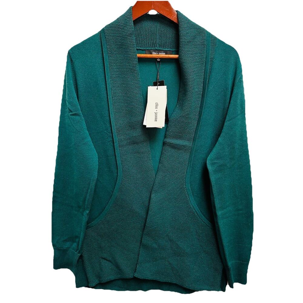 Chloe & Jasmine Women’s Cardigan Small Open Front Sweater Green Knit Cozy NWT